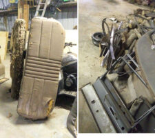 Back seat, inside door frames/garnishes, dashboard and other parts in a pile